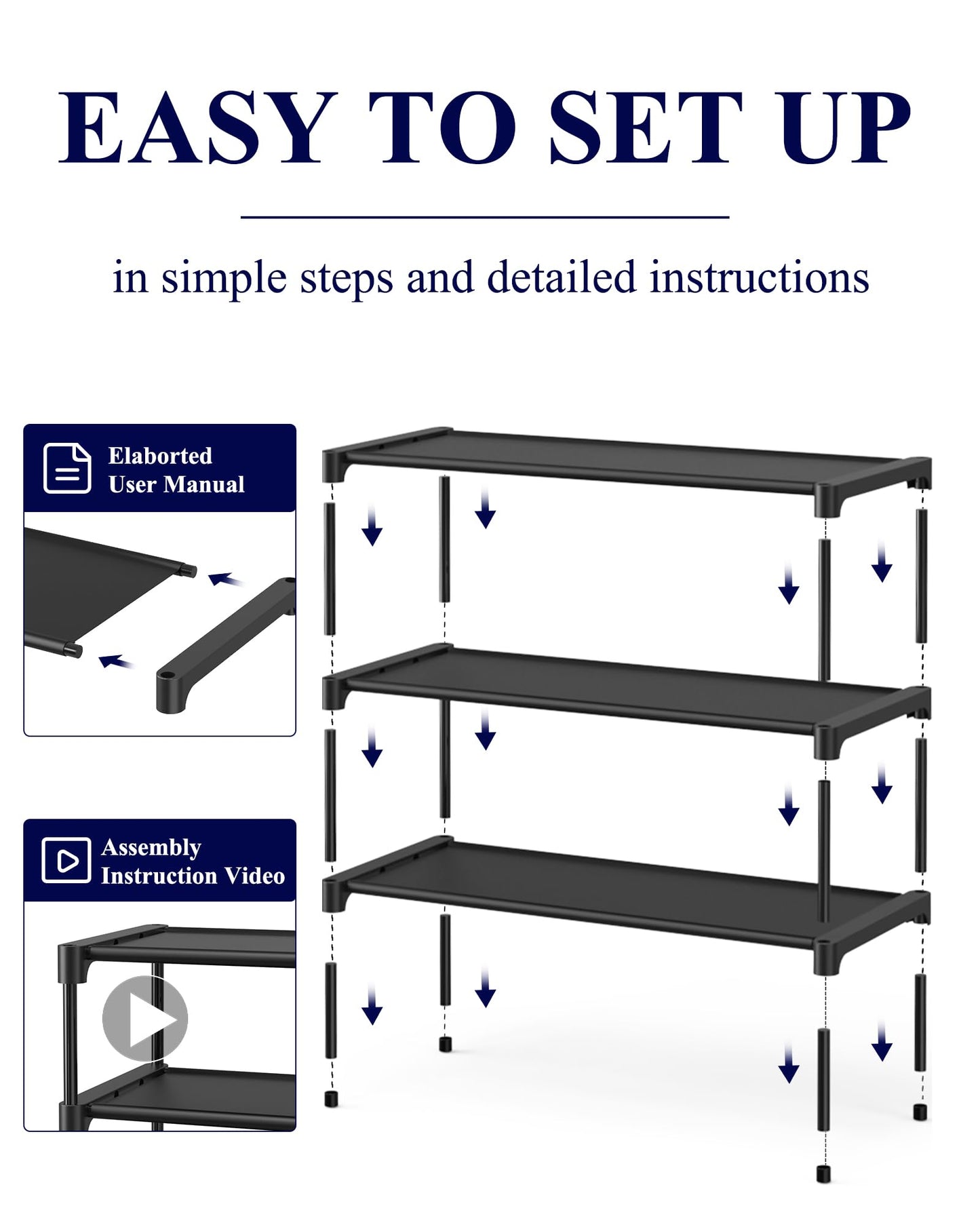 Kitsure Shoe Rack - Premium Non-Woven Shoe Rack Shelf, Shoe Organizer for Closet, Entryway, Garage & Corridor, Sturdy & Durable Long Stackable Shoe Shelves, Medium, Black