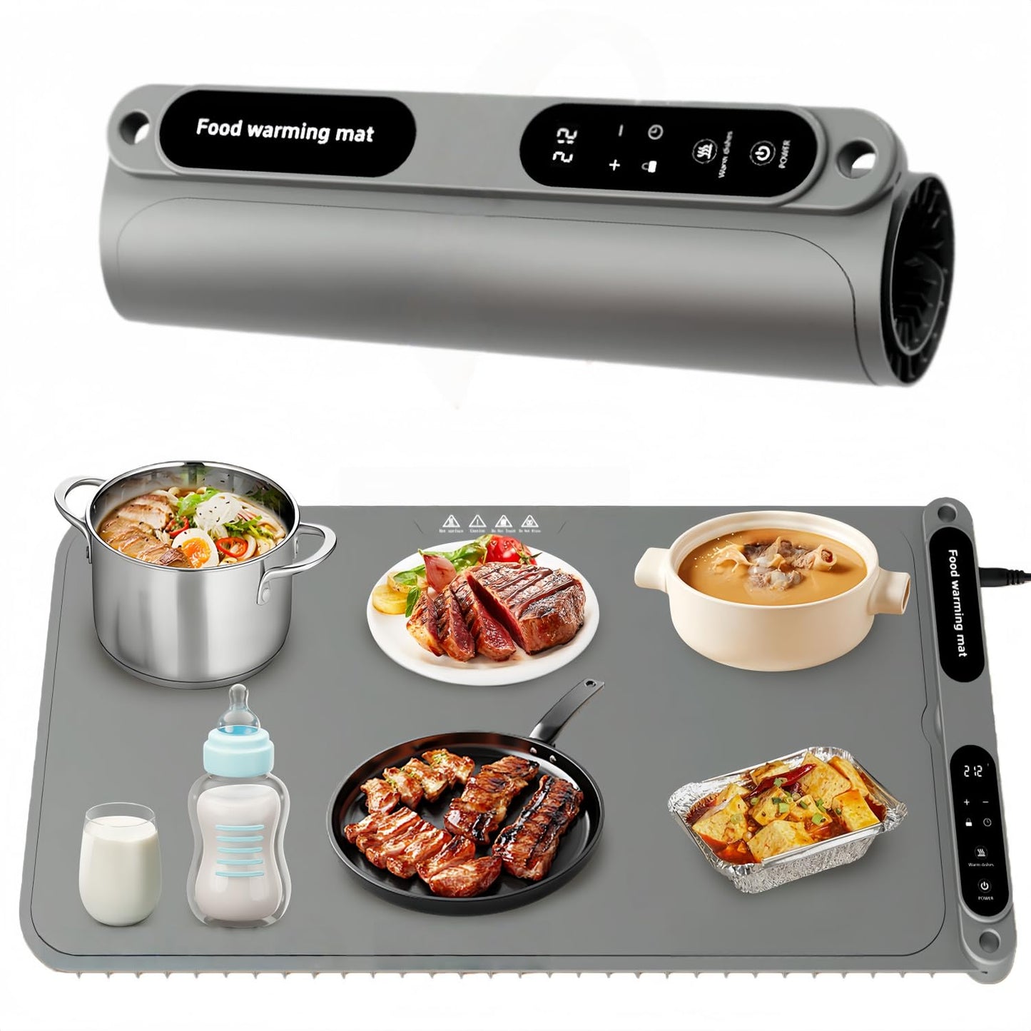 Warming Mat for Food, 430W Portable Electric Warming Tray with 7-Level Temp Control & 8H Timer, Child Lock Safety, 8s Fast Heat Warming Tray for Buffet, Party, Travel& Home, 24×15 IN Food Warmer Mat