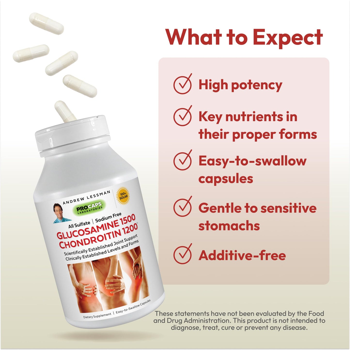 ANDREW LESSMAN Glucosamine 1500 Chondroitin 1200mg - 75 Capsules - 100% Sulfate Form, Research Established Ingredients and Levels for Support of Healthy Joint Tissue. Small Easy to Swallow Capsules