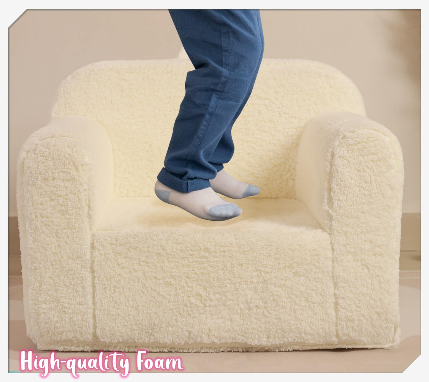 MOMCAYWEX Kids Snuggly-Soft Sherpa Chair, Cuddly Toddler Foam Chair for Boys and Girls, Cream