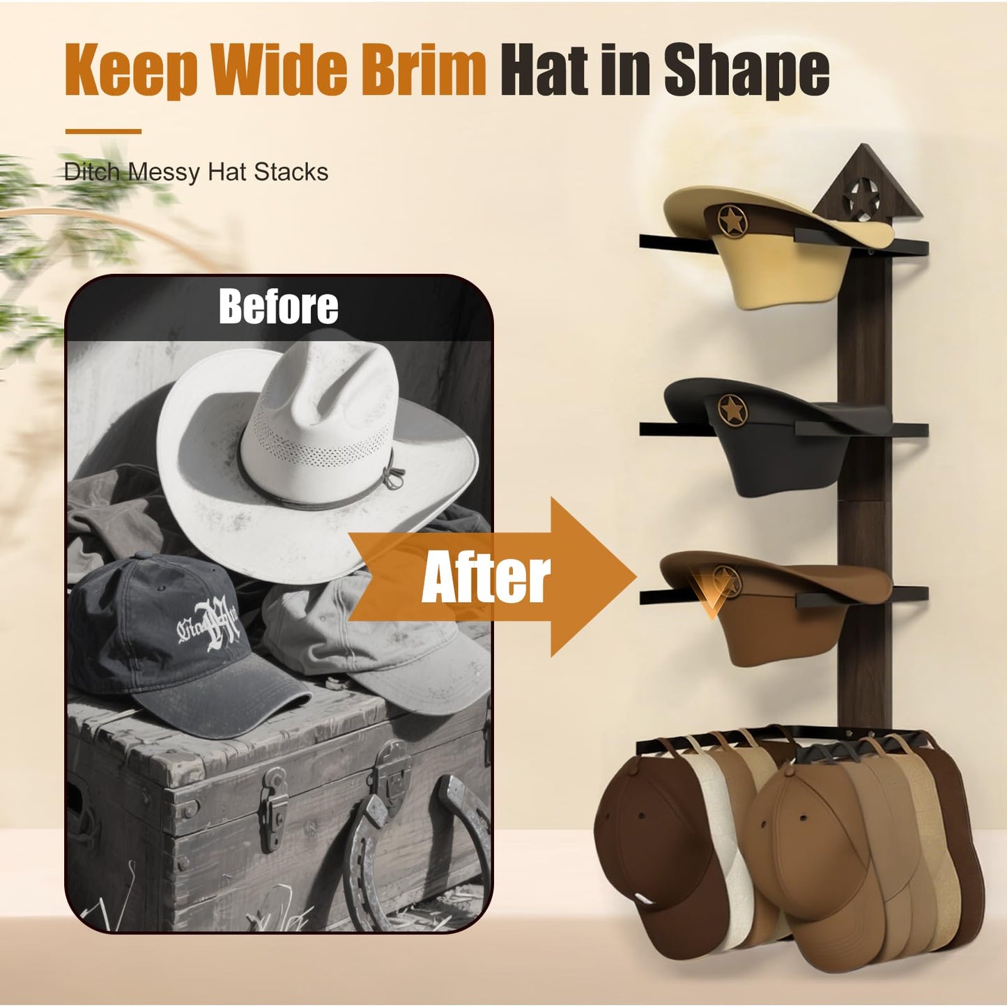 Cowboy Hat Rack -Cowboy hat holder for wall With Heavy- Organize and Display Your Hats with Ease, Wall Mounted Hat Hanger Western Decor for Cowboy Hats- Ideal Western Decor