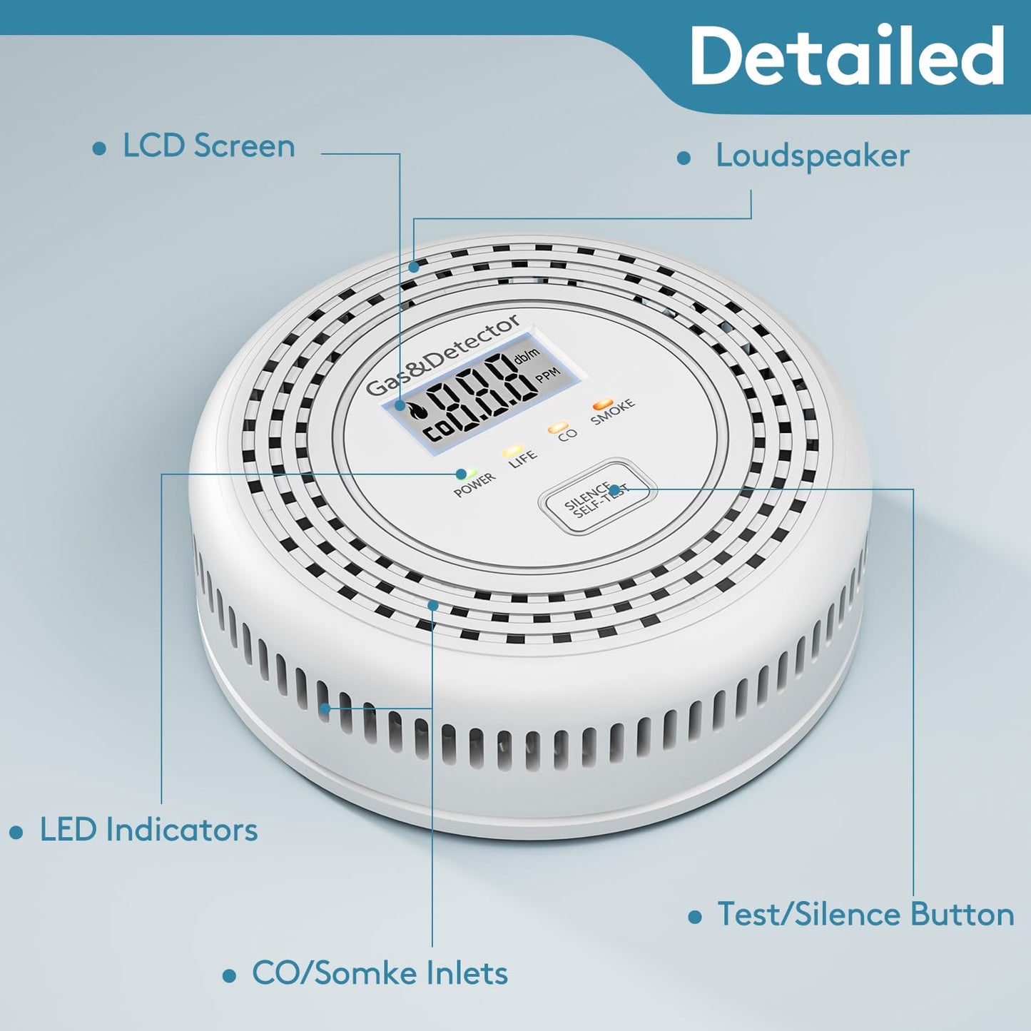 2-Pack Smoke Detector Carbon Monoxide Detector Combo,Combination Smoke and Carbon Monoxide Detector with Display,Essential CO Alarm with Battery