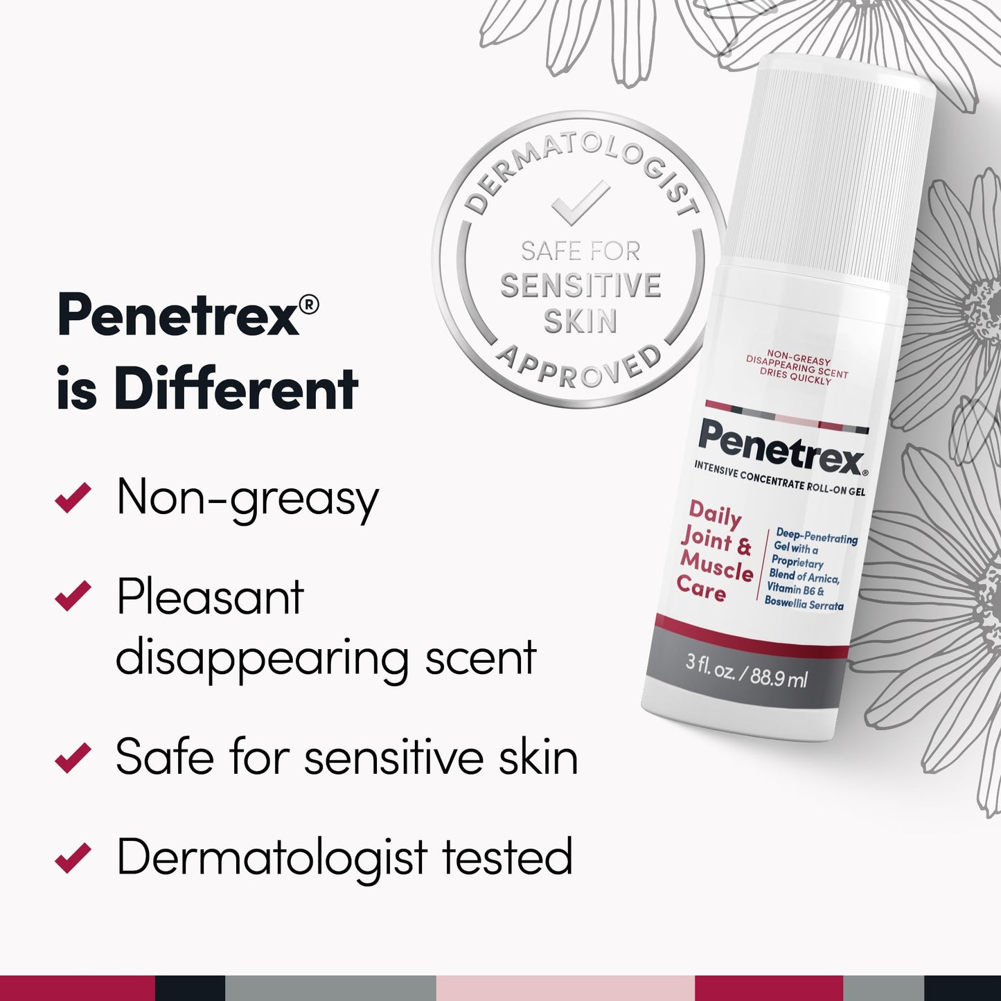 Penetrex Joint & Muscle Therapy Roll On - Soothing Gel for Back, Neck, Hands, Feet - Premium Whole Body Rub with Arnica, Vitamin B6 MSM & Boswellia - 3oz