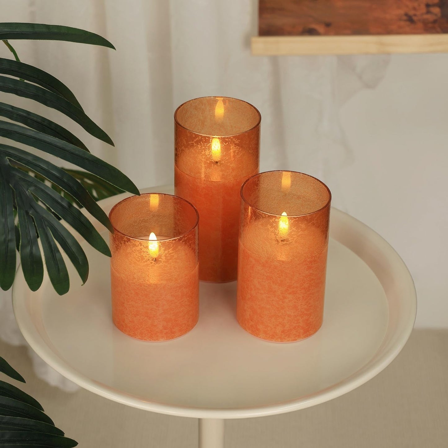 SNUGBLAKI Flameless Candles with Remote, 3D Wick Realistic LED Candles Flickering, Real Wax in Glass Orange Fake Candles for Wedding Party Festival Home Decor Gifts