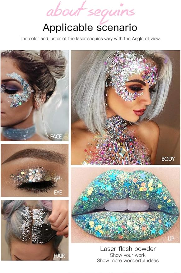 Face and Body Glitter Stick, Singer Concert Music Rave Face Body Sequins Glitter Stick for Women Face/Body/Hair/Eyes/Lip Glitter Makeup. (Pink)