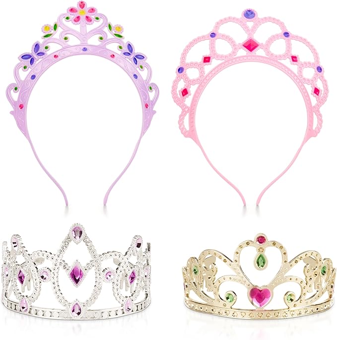 Melissa & Doug Dress-Up Tiaras Play Set for Kids (4-Piece) – Pretend Princess Crowns for Costume Role Play – Preschool Jew...