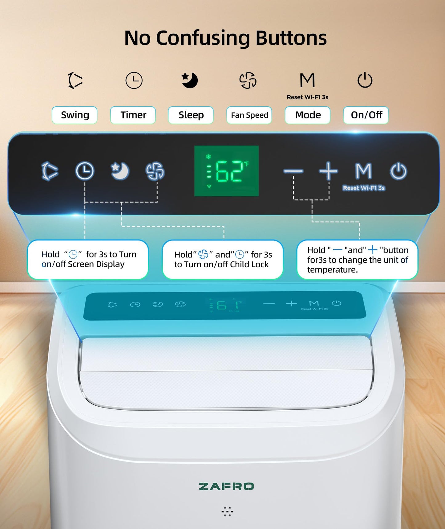 Zafro 10000 Btu Portable Air Conditioners (6000 Btu Sacc), Ac Unit For Bedroom With Drainage-Free Cooling, Fan & Dehumidifier, 4