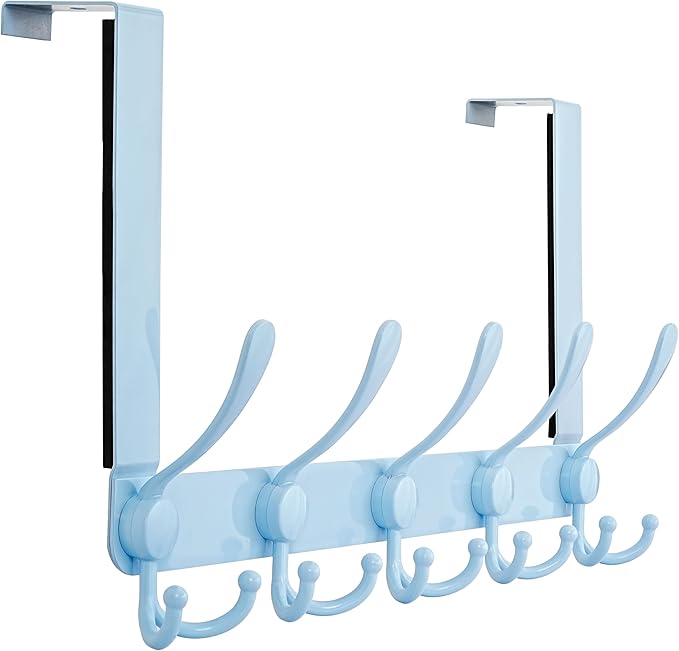 Dseap Over The Door Hook Hanger - 5 Tri Hooks, Heavy Duty Over The Door Towel Rack Coat Rack for Clothes Hat Towel,Blue