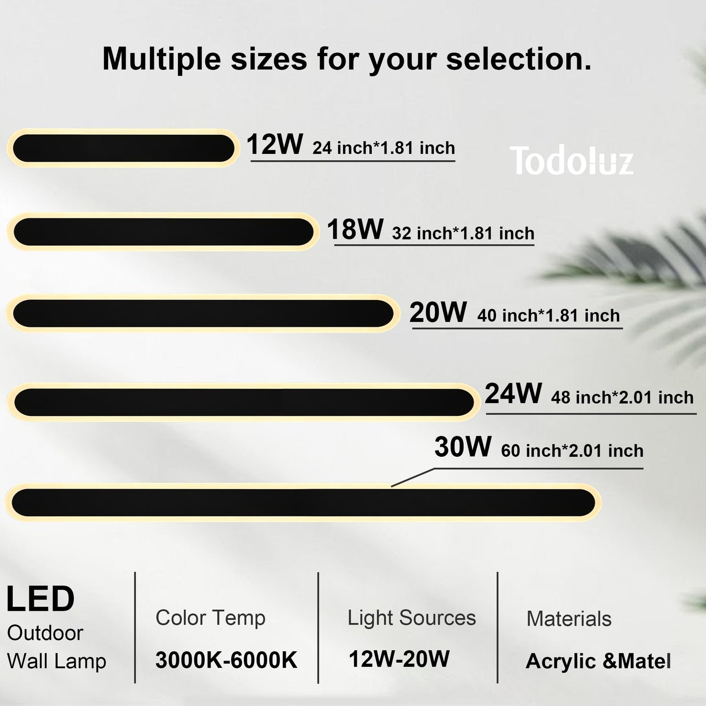 TODOLUZ 2-Pack 60-Inch Long Outdoor Wall Sconce, IP65 Waterproof Light Fixture with Build-in Integrated LED Chips for Garage House Porch, Wall Mounted Lamp 5 Color (3000K/3500K/4500K/5000K)