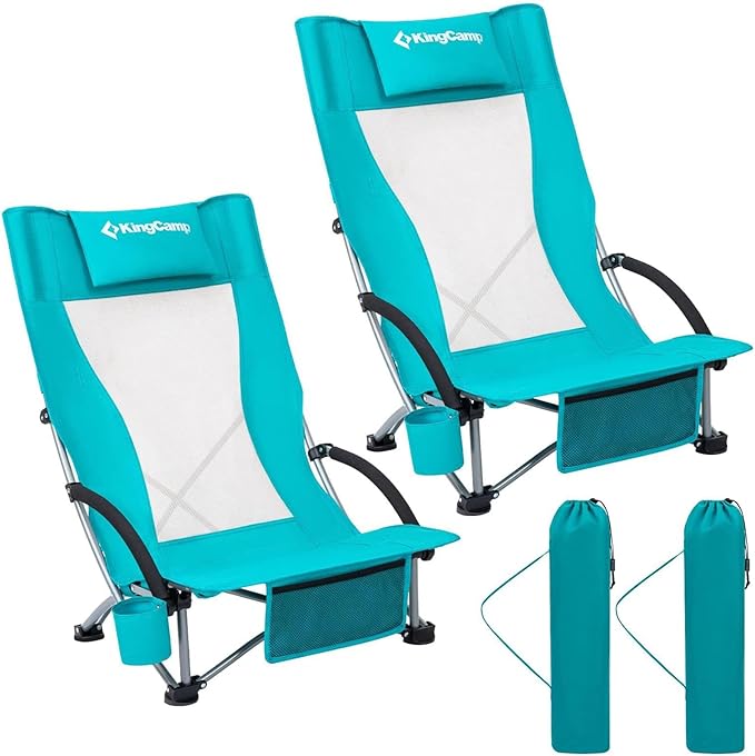 KingCamp Low Beach Chairs, Folding Portable Chair for Adults Lightweight Extra Wide Seat 300lbs Heavy Duty Oversized Backp...