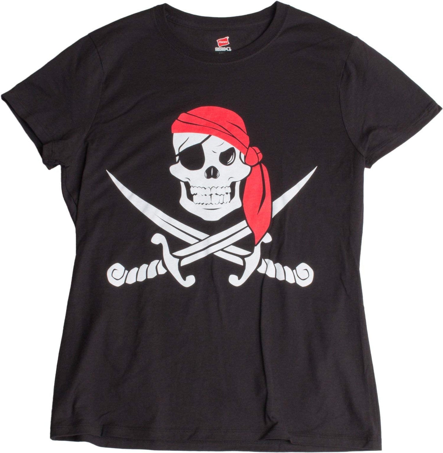 Ann Arbor T-shirt Co. Jolly Roger Pirate Flag | Skull & Crossbones Caribbean Cruise Costume Ladies' Tee-M