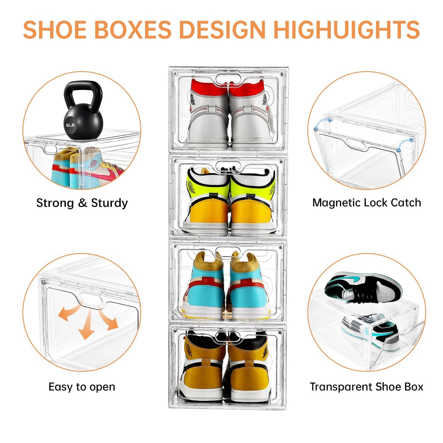 INSTY 12 Pack Large Shoe Storage Box, Clear Shoe Storage Organizer with Magnetic Door, Stackable,Shoe Containers For Display Sneakers, Easy Assembly, Fit up to US Size 12, Clear