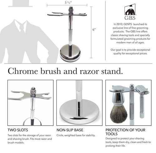 G.B.S Men's Shaving Set- MK34 Double Edge Safety Razor, Bristle Hair Brush, Dual stand, Chrome Shaving Bowl, Natural shave Soap, Leather Razor Case and 10 Blades