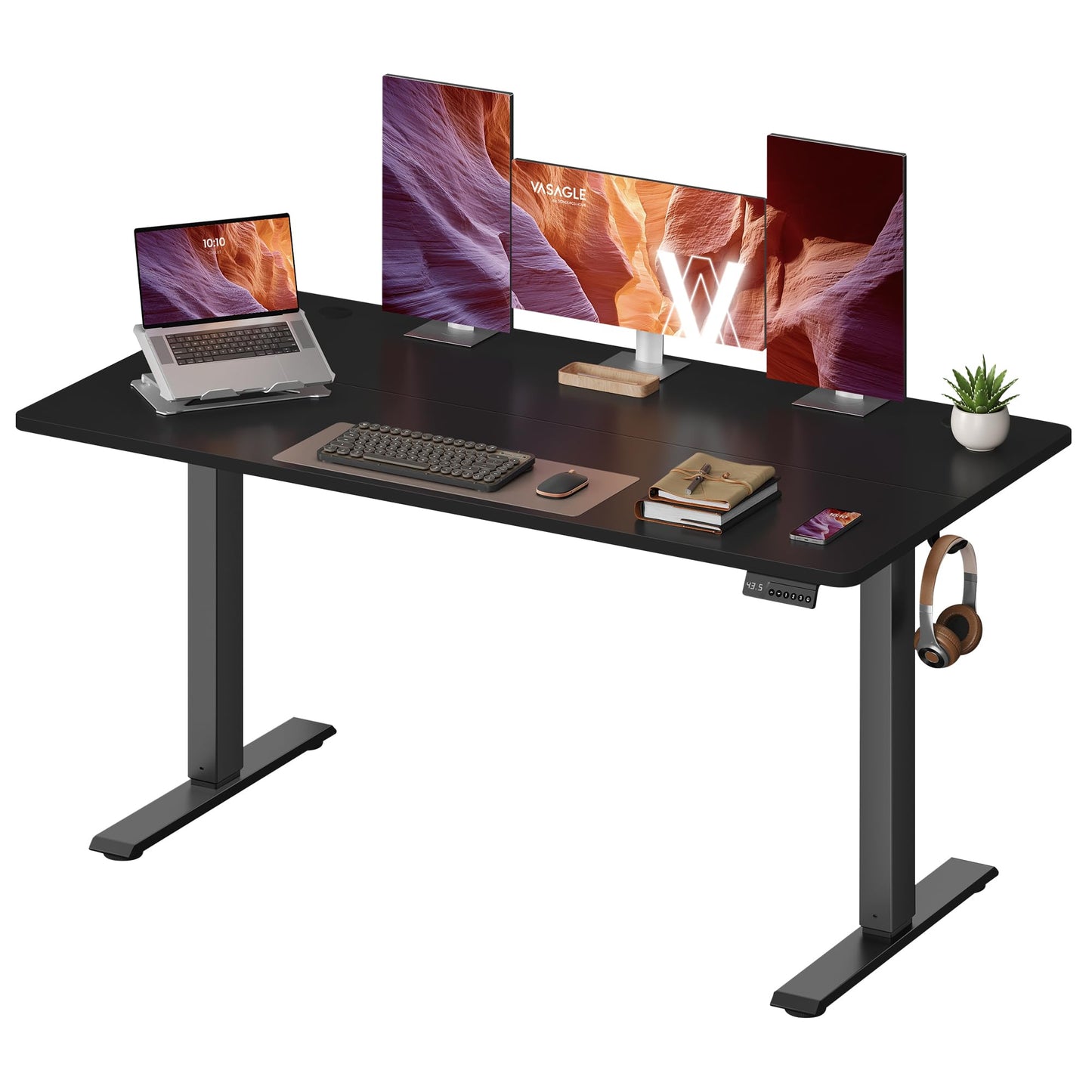 VASAGLE Electric Standing Desk, 55.1 x 27.6 Inches Height Adjustable Desk, Sedentary Reminder, 4 Memory Heights, for Home Office, Ink Black ULSD315BZ020S