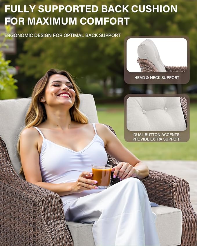 Belord High Back Outdoor Patio Furniture Set - Wicker Outdoor Swivel Rocker Patio Chairs with Sofa and Ottoman, All-Weather Patio Conversation Set for for Patio Deck Backyard
