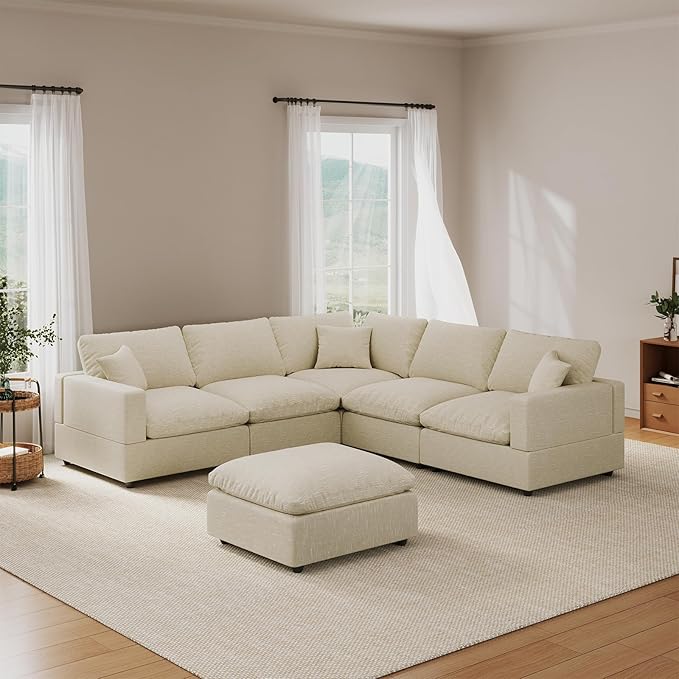 Cloud Couch Modular Sectional Sofa, 95.4" 6-Seater Corner Sectional Couches for Living Room, Convertible Cloud Sofa with Ottoman, Down Filled Wide & Deep Seat, Removable Washable Cushion Covers