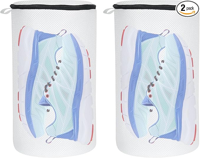 Tenn Well Shoe Washing Machine Bags, 2PCS Zippered Mesh Laundry Bags for Shoes, Sneakers, Tennis Shoes, Socks, Travel Storage, Fit up to Size 12 (7 x 14 Inches)