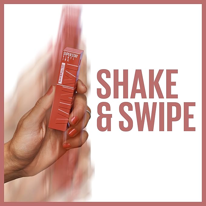 Maybelline Super Stay Vinyl Ink Longwear No-Budge Liquid Lipcolor Makeup, Highly Pigmented Color and Instant Shine, Awestruck, Pink Lipstick, 0.14 fl oz, 1 Count
