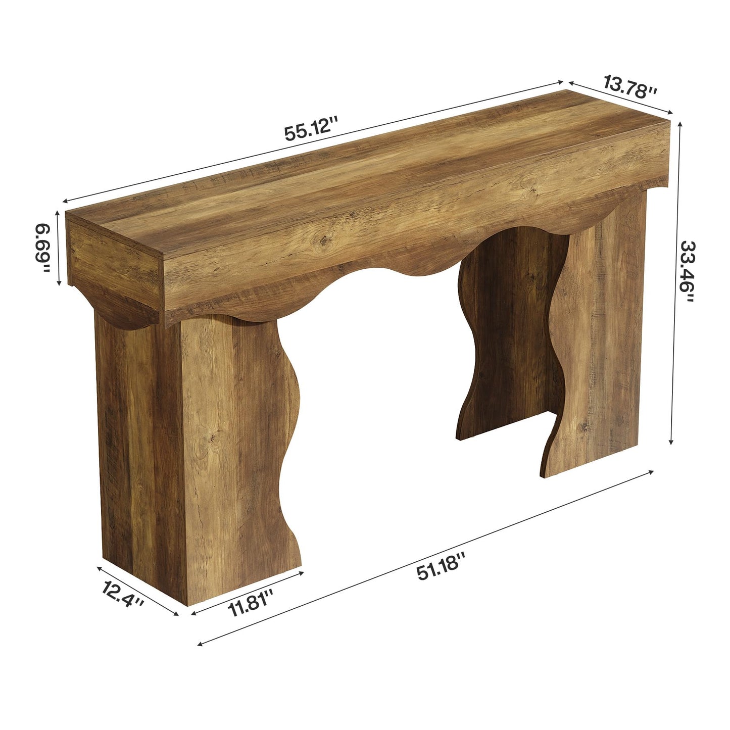 Tribesigns 55.1" Console Table, Farmhouse Entryway Table with Scalloped Edges, for Hallway Foyer Living Room Entrance, Behind Sofa, Brown