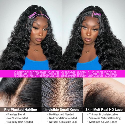 GCTDC Deep Wave Lace Front Wigs Human Hair 20 Inch Curly Human Hair Wig Pre Plucked 13x6 Lace Front Wigs Human Hair 200% Density Curly Wet and Wavy Human Hair Wig For Women Natural Color