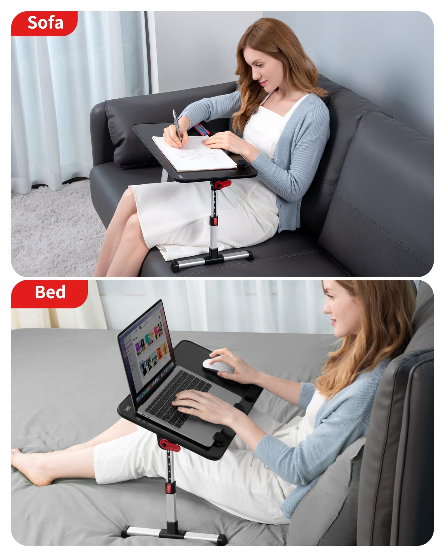 Laptop Desk Table, SAIJI Adjustable Laptop Stand, Portable Lap Desks with Foldable Legs, Notebook Standing Breakfast Tray Reading Desk for Sofa Couch Bed Floor (Black,Medium Size)