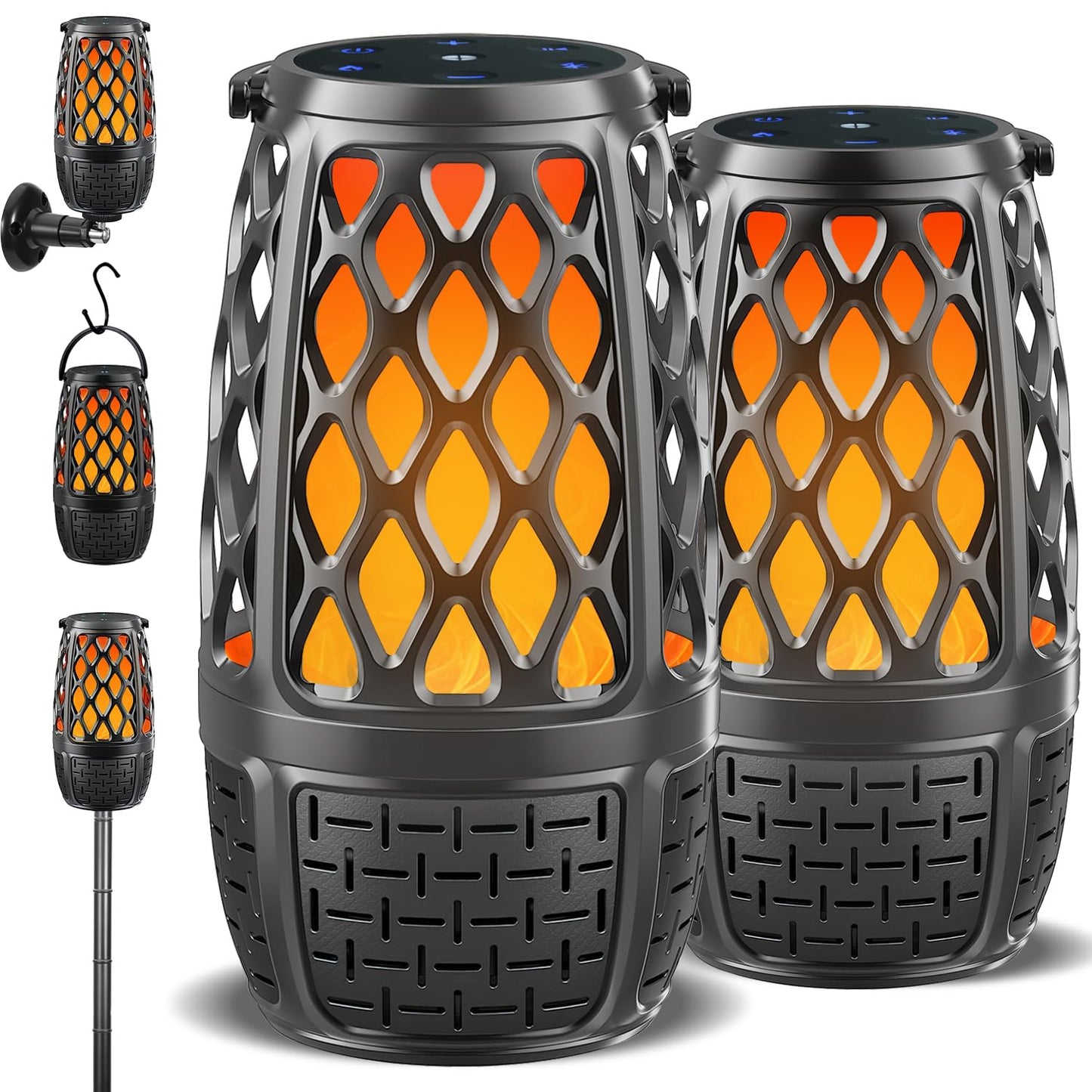 Upgraded Outdoor Bluetooth Speakers with Lights, IPX6 Waterproof Flame Atmosphere Outdoor Speaker, Auto-Pairing Multi-Sync up to