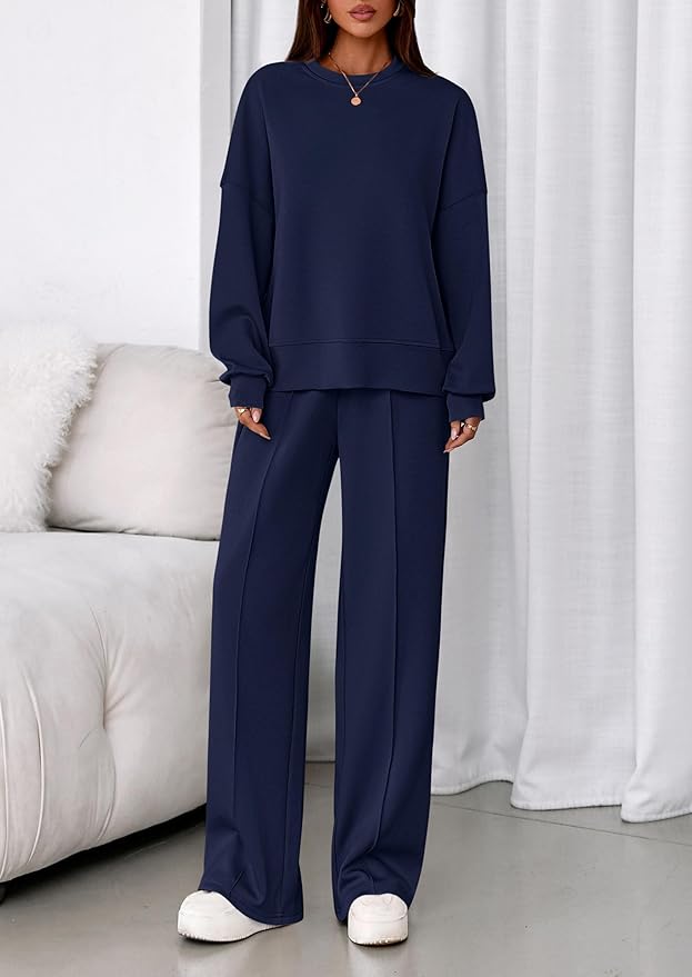 PRETTYGARDEN 2 Piece Sets For Women Fall Trendy Long Sleeve Sweatshirt Wide Leg Pants Loungewear Set Matching Sweatsuit