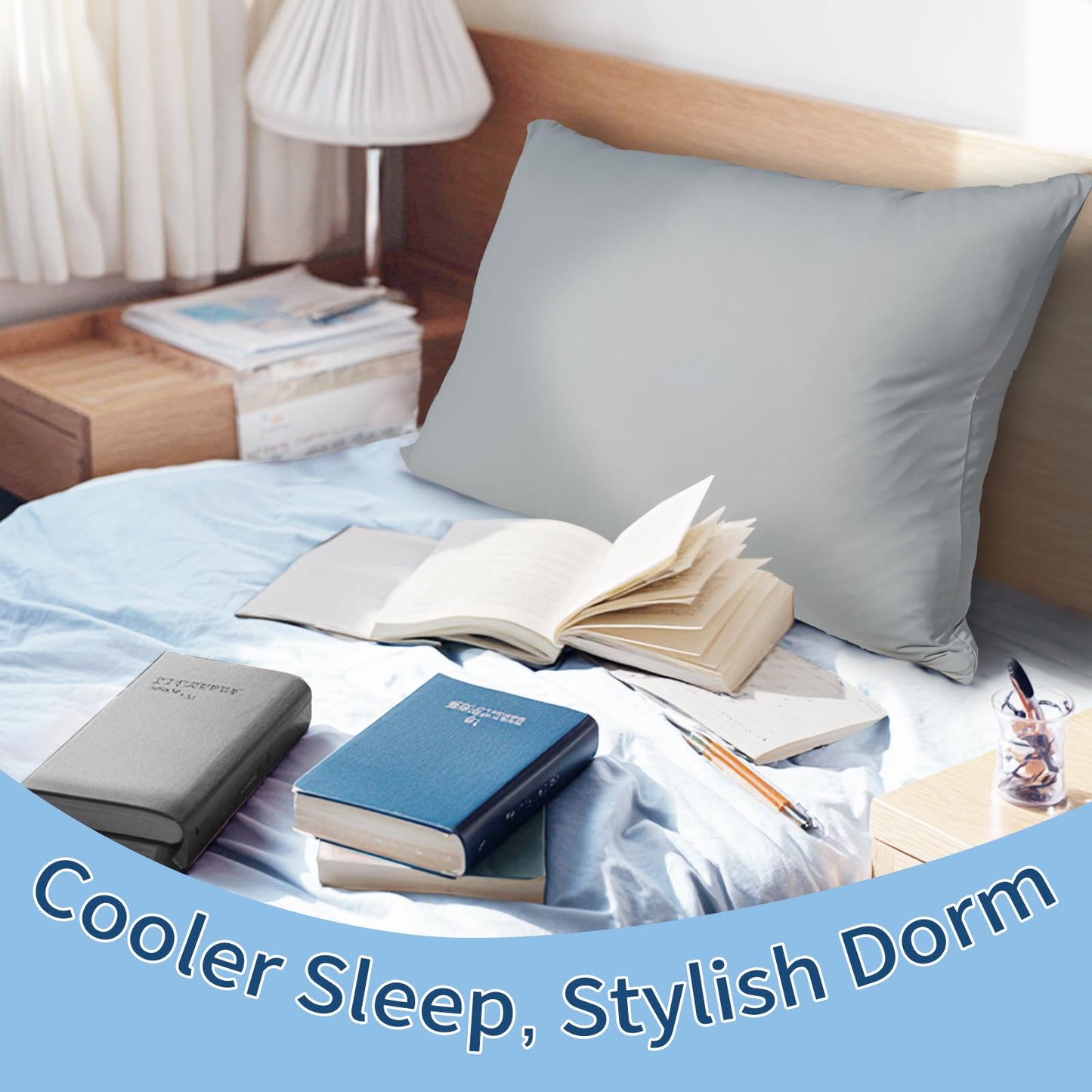 Cooling Pillow Cases for Hot Sleepers and Night Sweats, Ice Cool Pillowcases Standard Size Set of 2 for Hair Skin Silky Luxury Cover with Envelope Closure, Dorm Essentials for Deco, Gray 20"x26"