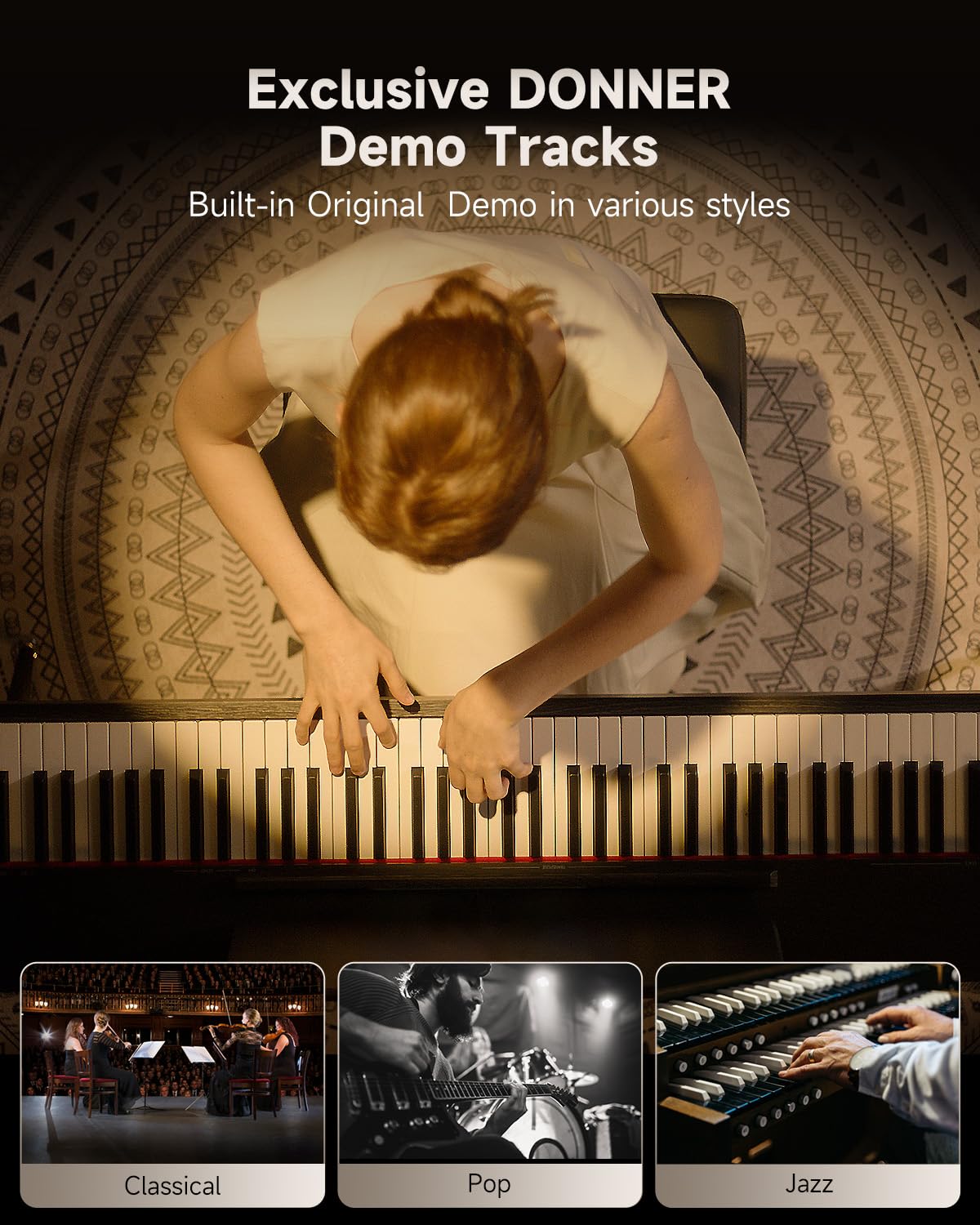 Donner OURA S100 Digital Piano with 88 Key Graded Hammer Weighted Keyboard for Beginner, Full Size Electric Piano Keyboard with Bluetooth, 3 Original Demos, LOCAL OFF, 2×10 W, Piano Three Pedal, Black