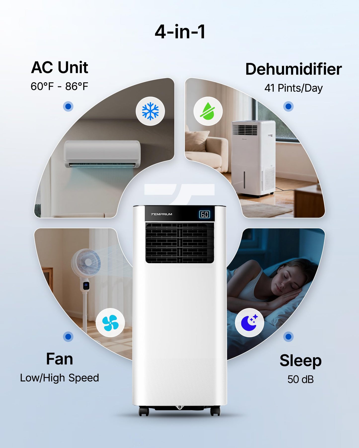 Temprium 8000 BTU Portable Air Conditioner Cools up to 350 Sq.Ft., Smart Portable AC Unit with App/Voice/Remote Control, 4-in-1 Quiet AC Unit with Cool, Dry, Fan, Sleep Modes, 24H Timer, Window Kits