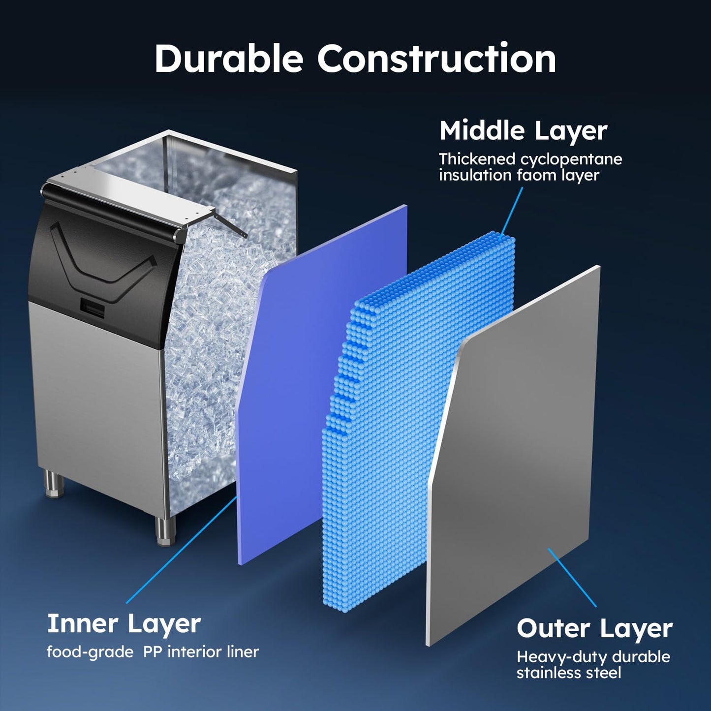 Commercial Ice Machine 680 LBS/24H, Commercial Ice Maker with 560 LBS Storage Bin, Ice Cubes Ready in 5-15 min, Freestanding Ice Maker Machine, Self-Cleaning, Thicknesses Adjustable, Stainless Steel