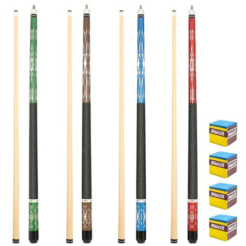 Pennpliy Pool Cue, 58" Pool Stick, Pool Sticks Set of 4 Maple Wood Billiard Pool Cues Sticks with 4 Billiard Chalk, Pool Sticks for Adults Professional Billiard Players - 18oz, 19oz, 20oz, 21oz