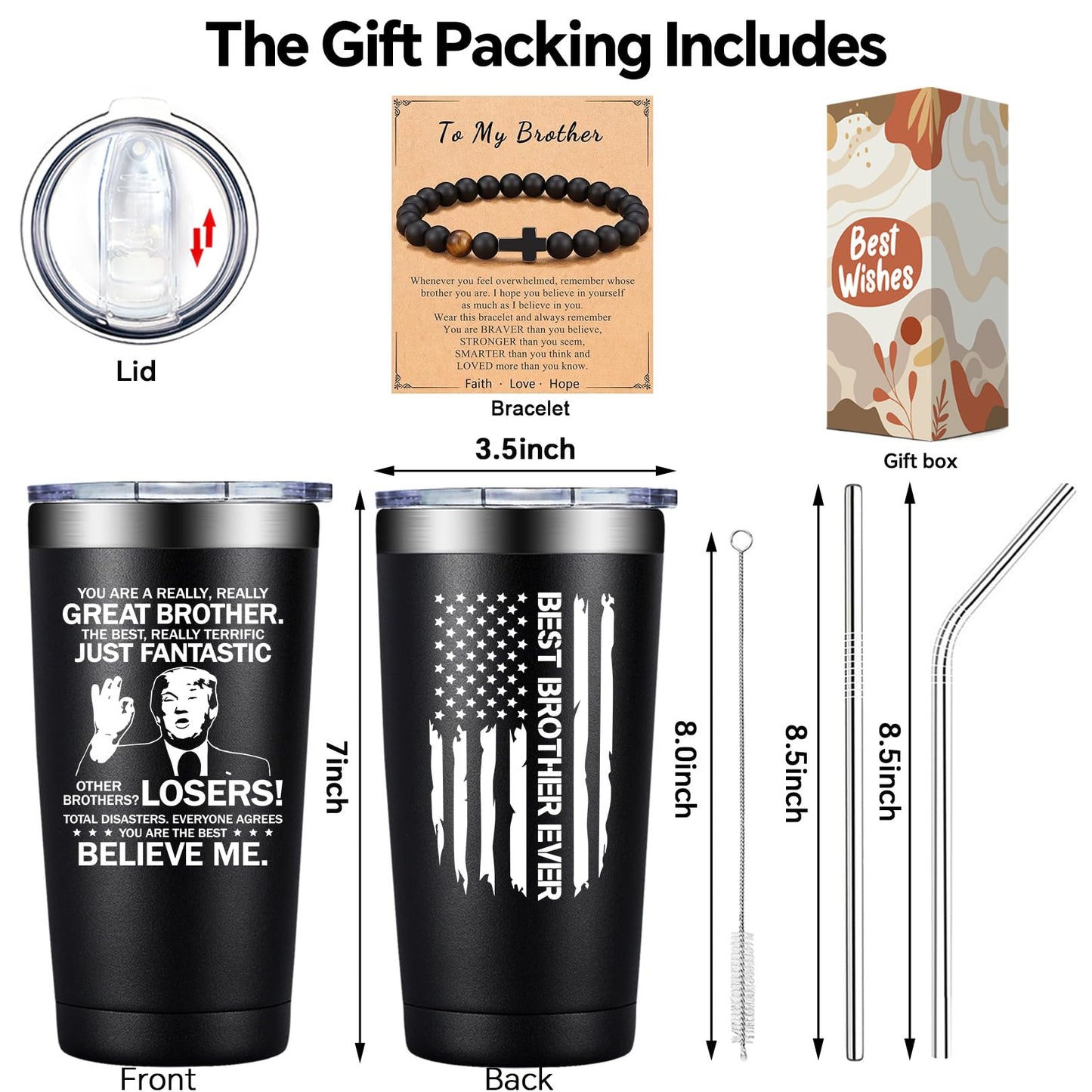 DOEARTE Gifts for Brother - Brother Gifts from Sister - Christmas Gift for Brothers Adult - Fathers Day, Birthday Gifts for Brothers - 20oz Tumbler