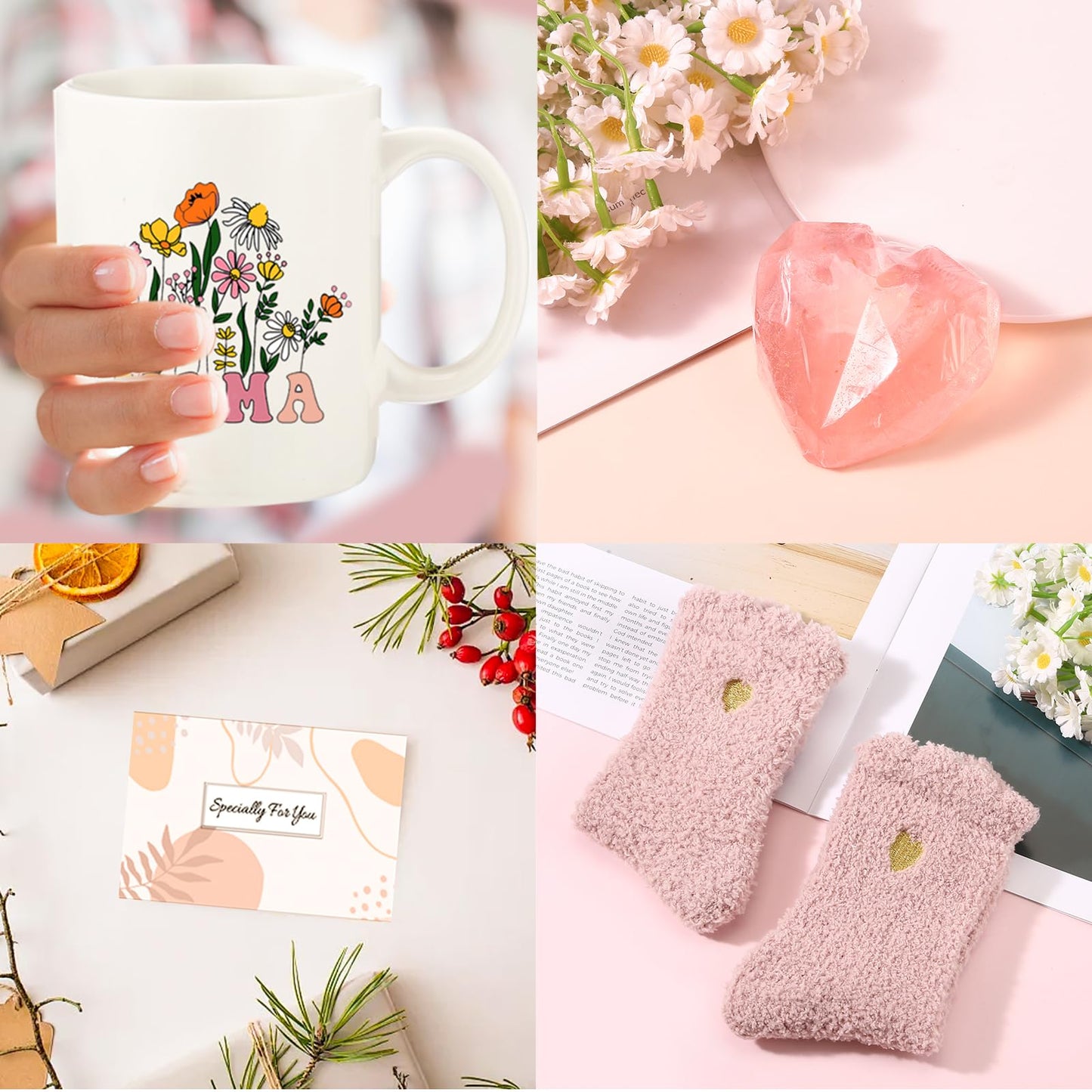 DHQH Mother’s Day Gifts for Mom from Daughter Son, Mama Birthday Gifts Set, 11oz Coffee Mug with Tote Bag, Mama Necklace for Women