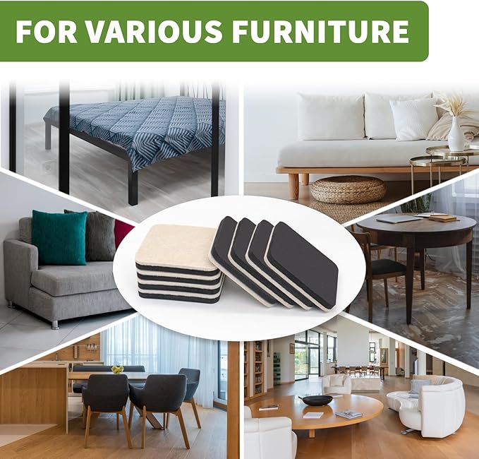 COVERCORNER Felt Furniture Sliders for Hardwood Floors 8 PCS - 3 1/2 inch Square Furniture Moving Slider – Heavy Duty Felt Movers Sliders Chair Legs Floors Protectors (for Hardwood Floors)