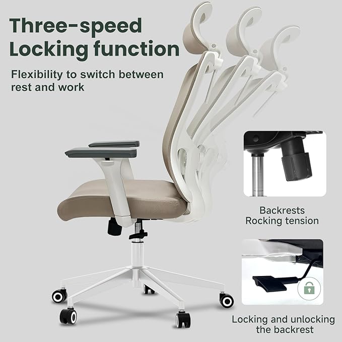 ZYFFHYLAI Ergonomic Office Chair - 350LB Mesh Office Chair with Adjustable Lumbar, High Back Computer Chair with 3D Armrests, Comfy Chair with 2D Headrest & Tilt Function for Study, Work, Gaming