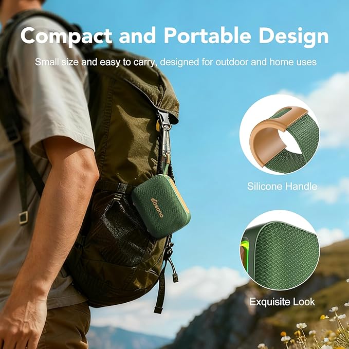Portable Bluetooth Speaker Waterproof Gift: IPX5 HD Sound Up to 24H Playtime, TWS Pairing, Wireless Speakers with Lights, Travel Essentials Birthday Gifts for Men Women Boys Girls-Dark Green
