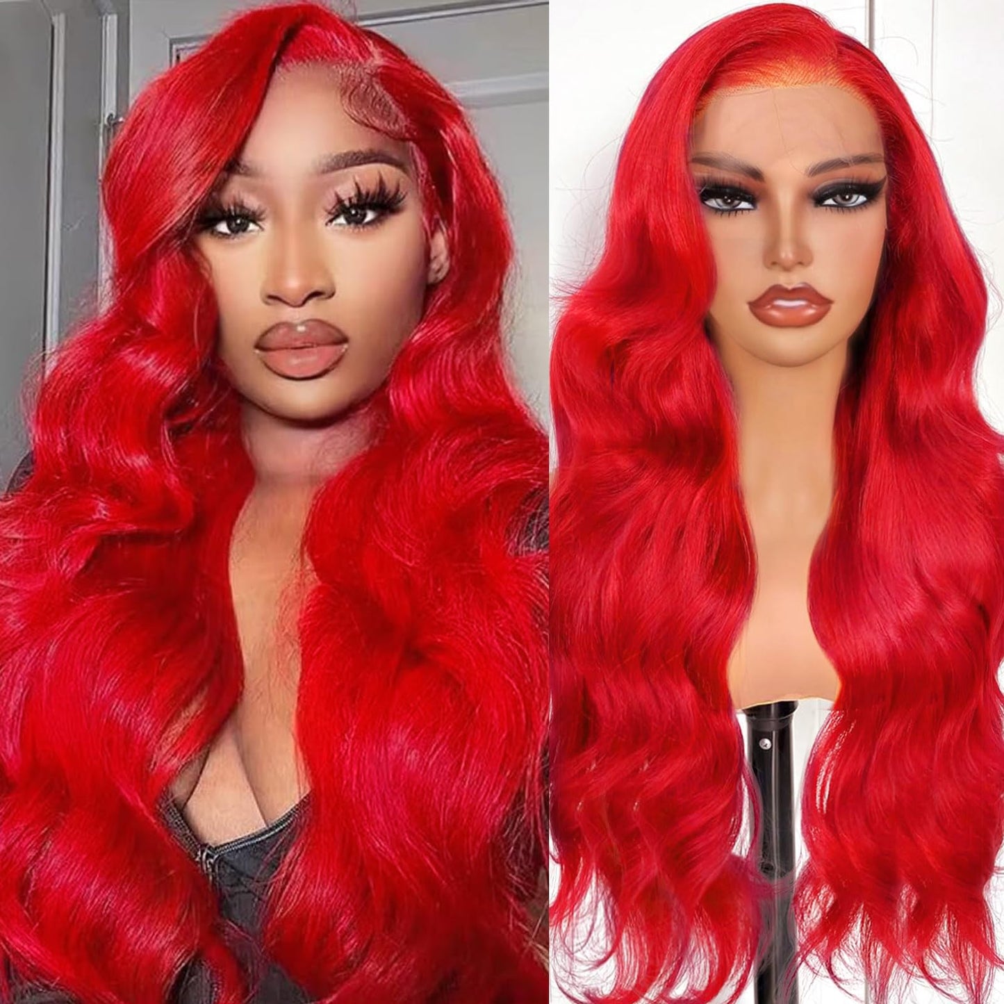Shciyair 30 Inch Red Human Hair Wig 13x4 Body Wave Lace Front Wigs Human Hair Pre Plucked 200 Density HD Lace Frontal Wig Red Co