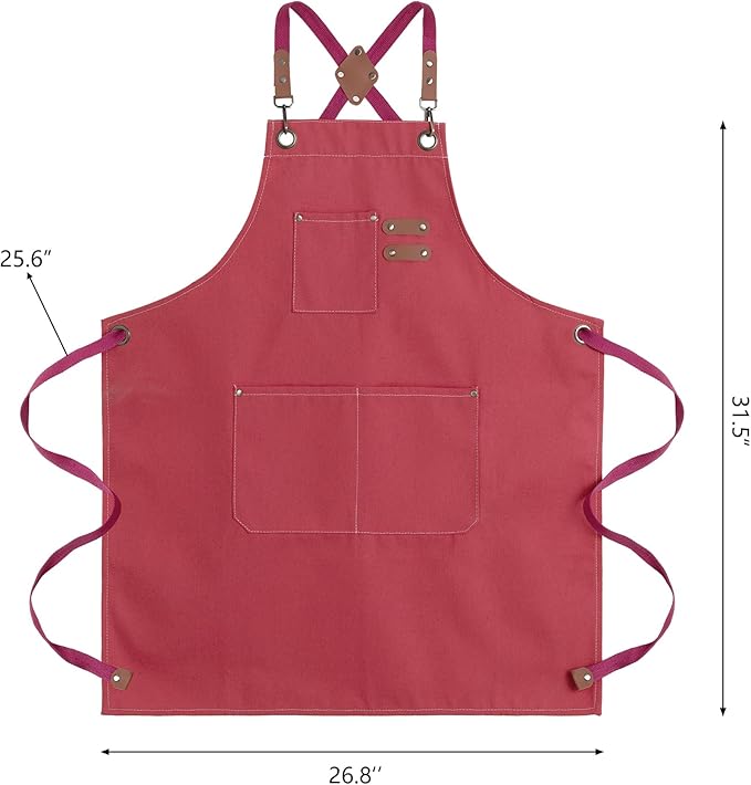 Chef Aprons for Men Canvas Apron with Large Pockets and Adjustable Neck Strap for Cooking,BBQ, Gardening