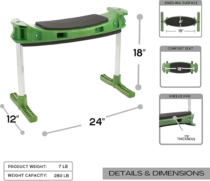 TheXceptional Kneelie with Tush Pad | Kneeling Bench for Gardening | Ergonomic Garden Stool Kneeler with Handles | Garden Kneelers for Gardeners | Made in USA by Vertex Products | Model EX152