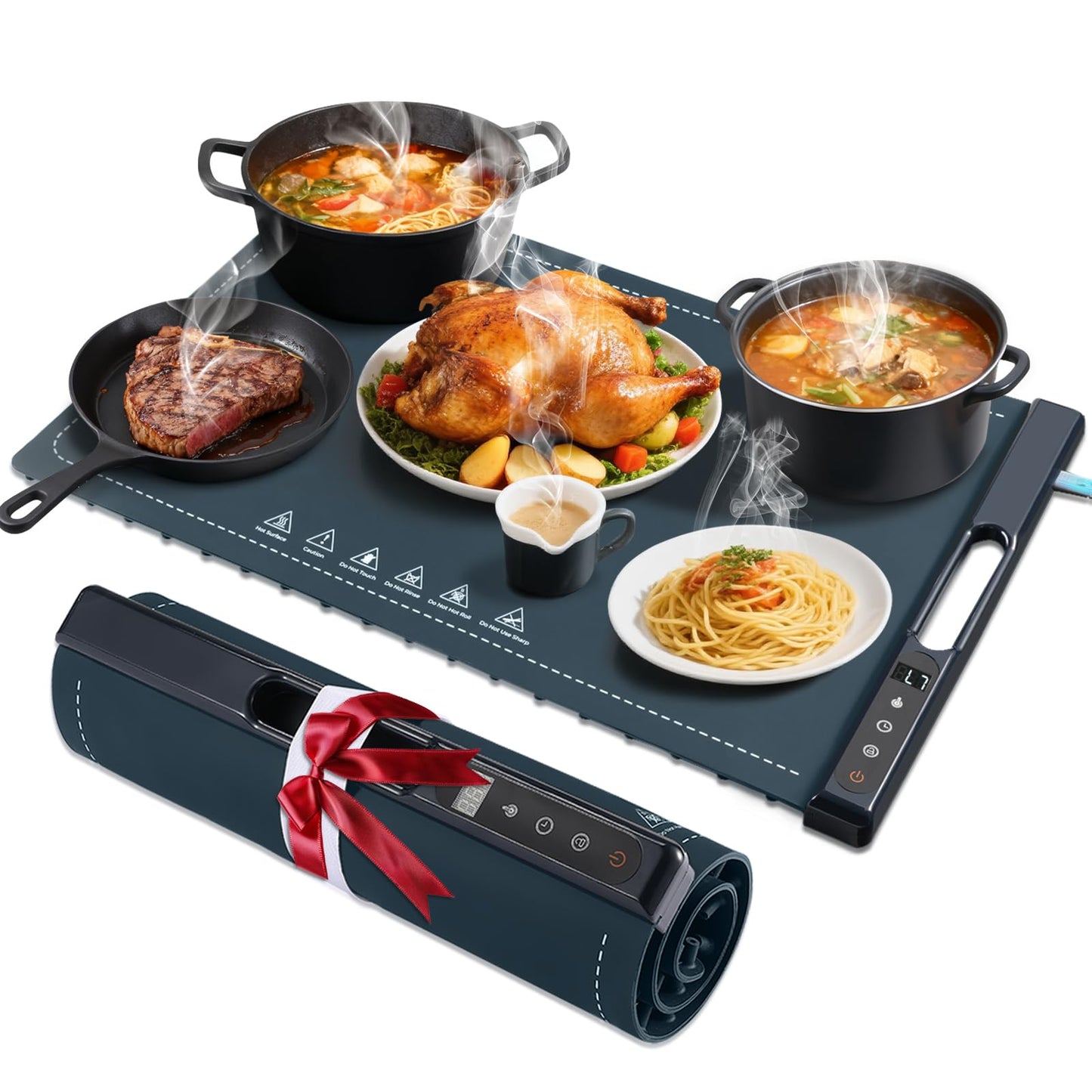 Food Warming Tray,10-Second Fast Heating,7 Temperature Settings with Timer & Overheat Protection.Warming Trays for buffets Party & Daily Use, Flexible Storage,Keeps Food Warmers and Fresh (Dark Blue)