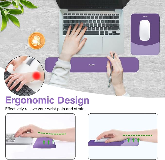 MOSISO Wrist Rest Support for Mouse Pad&Keyboard Set, Rectangular Ergonomic Mousepad Non-Slip Base Home/Office Pain Relief&Easy Typing Pad with Neoprene Cloth&Raised Silicone Lining, Imperial Purple