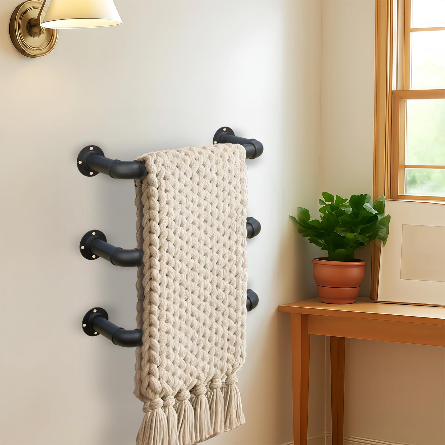 3-Rung Wall Mounted Ladder, Heavy Duty Steel Pipe Fire Escape Ladder for Egress Window & Basement, Black Industrial Hanging