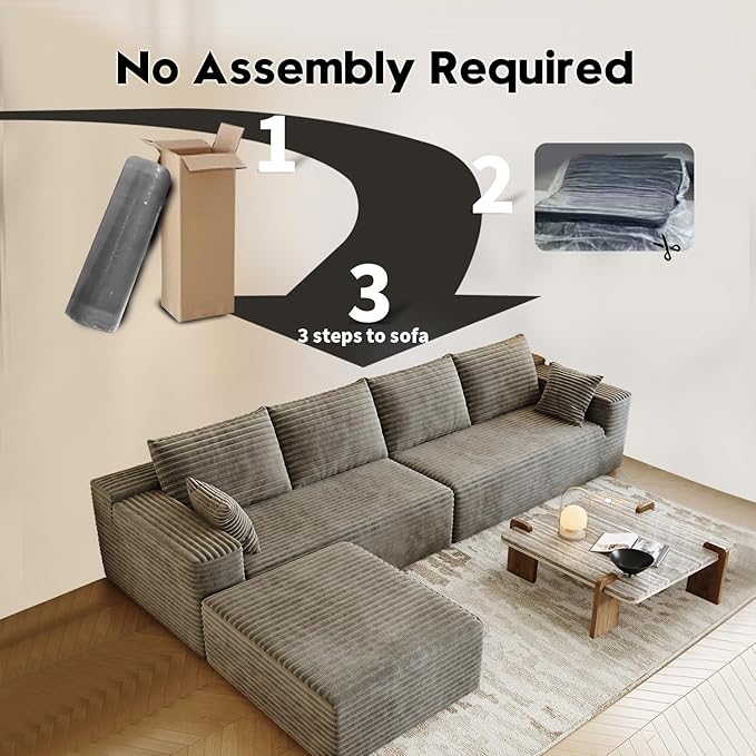 139.4" Modular Sectional Sofa, L-Shaped Minimalist Couches with Ottoman Chaise, Modern Deep Seat Convertible Sleeper Sofa,Cloud Plush Corduroy Fabric, No Assembly Required, 5 Seater, Camel