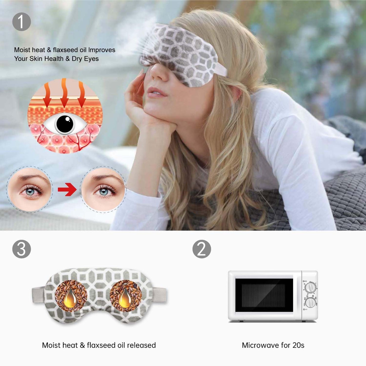 2 in 1 Heated/Ice Eye Mask Moist Heat Eye Mask Lavender & Flaxseed Sinus Pillow Microwavable for Dry Eye,Styes,Sinus Pain,Headache,Migraine,Puffy or Swollen Eyes Irritated and Inflamed Eyelid Bumps