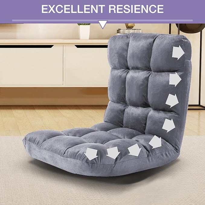 FLOGUOR Indoor 5-Position Adjustable Floor Chair with Back Support Folding Padded Gaming Sofa Chair, Lounge Chair for Adults Video Gaming, Perfect for Meditation, Reading QL050-GR