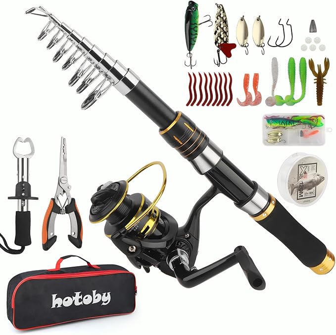 Fishing Pole Combo Set, 6.89ft Fishing Rod and Reel Combo, Carbon Fiber Telescopic Fishing Rod Kit with Spinning Reel, Fis...
