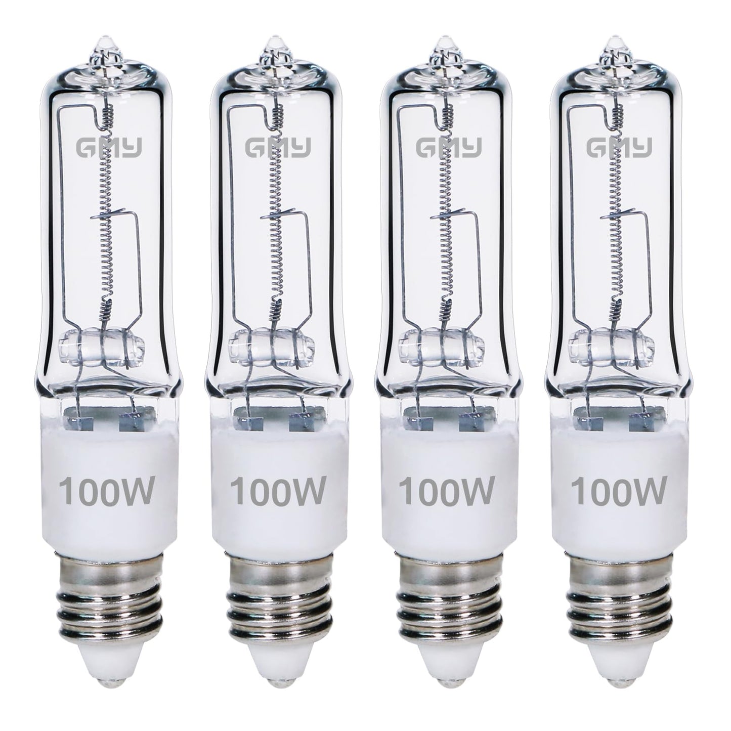 GMY JDE11 120V 100W T4 JDE11 Bulb, Mini Candelabra Base E11 Bulb, 1600lm 2800K Clear Dimmable 100 watt Halogen Light Bulbs for Ceiling fan light bulbs Replace E11 Led Bulb - 4Pack