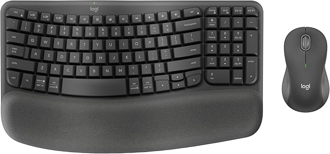 Logitech Wave Keys MK670 Combo, Wireless Ergonomic Keyboard with Signature M550 L Wireless Mouse, Comfortable Natural Typi...