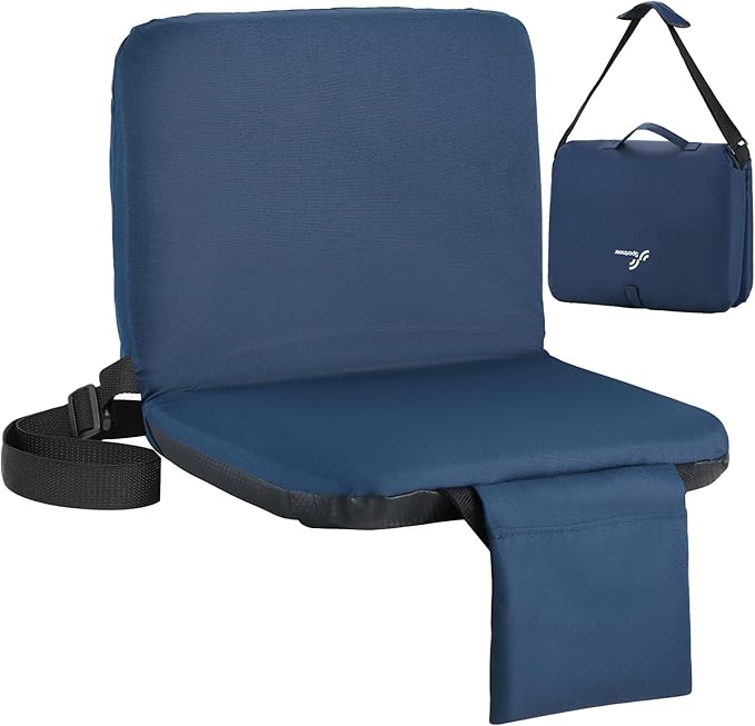 Sportneer Stadium Seats with Back Support: 6 Reclining Position Folding Bleacher Chairs with Back and Cushion - Padded Bleacher Seats with Shoulder Strap & Storage pocket for Events, Outdoors, Camping